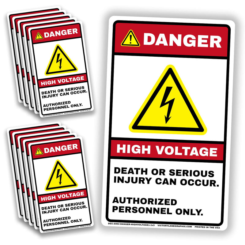 DANGER High Voltage Labels 3x5 Inch – ANSI Z535 Compliant Warning Stickers – Laminated Industrial Vinyl, UV & Fade Resistant – Electrical Shock Hazard Safety Decals (10 Pack)