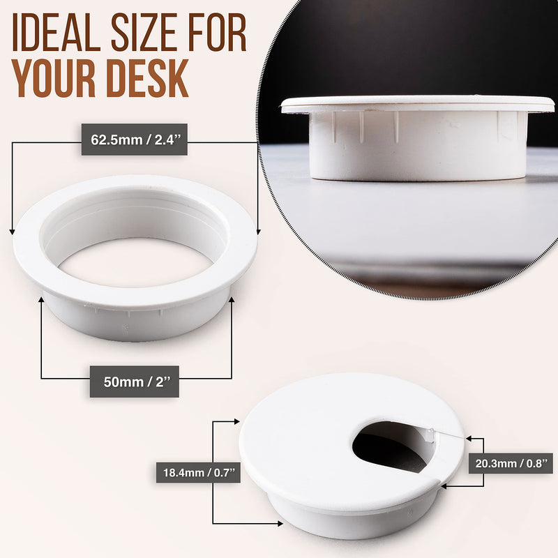 [Australia - AusPower] - MAHDPRO Desk Grommet White 2 Inch (50 mm) Pack of 5-ABS Plastic Desk Cord Hole Cover to Arrange Cables & Wires Through Computer Table/Countertops 2 Inch-White-5PCS-ABS 