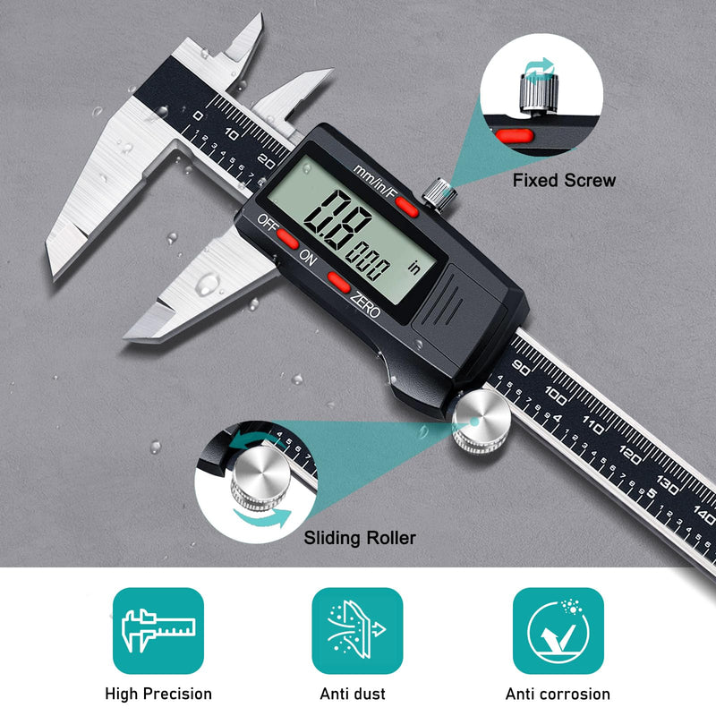 Kynup Digital Calliper, 150 mm/6 Inch, Gauge, with Large LCD Display, for Outdoor, Indoor Use, Step and Depth Measurements, Inch/Metric/Fraction Display, Stainless Steel, Auto Switch-Off Design | Digital Caliper Stainless Steel Measuring Tool Digital w...