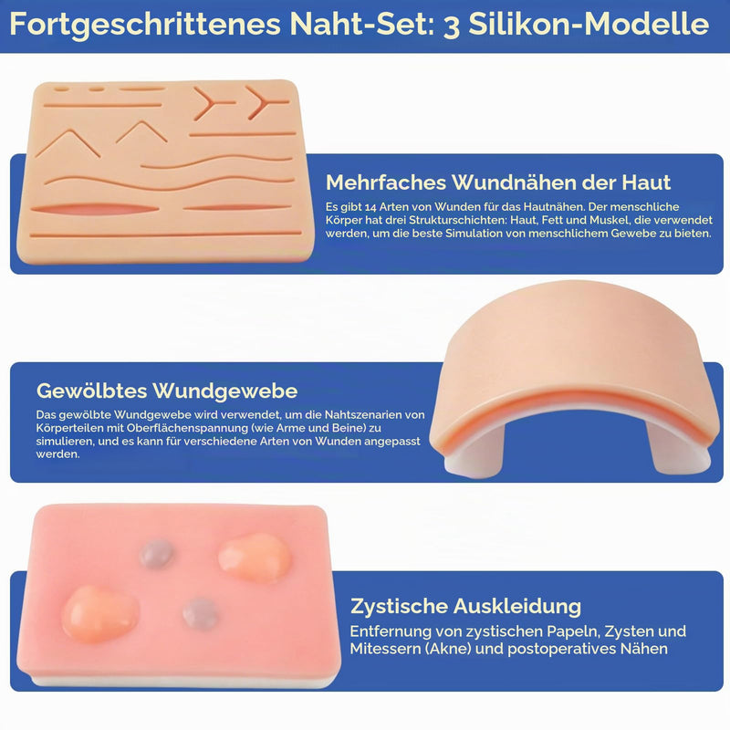 27 Surgical Suture Set Set: 24 x Suture Material + 3 x Silicone Sewing Pads, Suture Practice Kit, Silicone Sewing Cushion with Tool Set, Wound Suture Exercise Set, Surgical Suture Set with Realistic