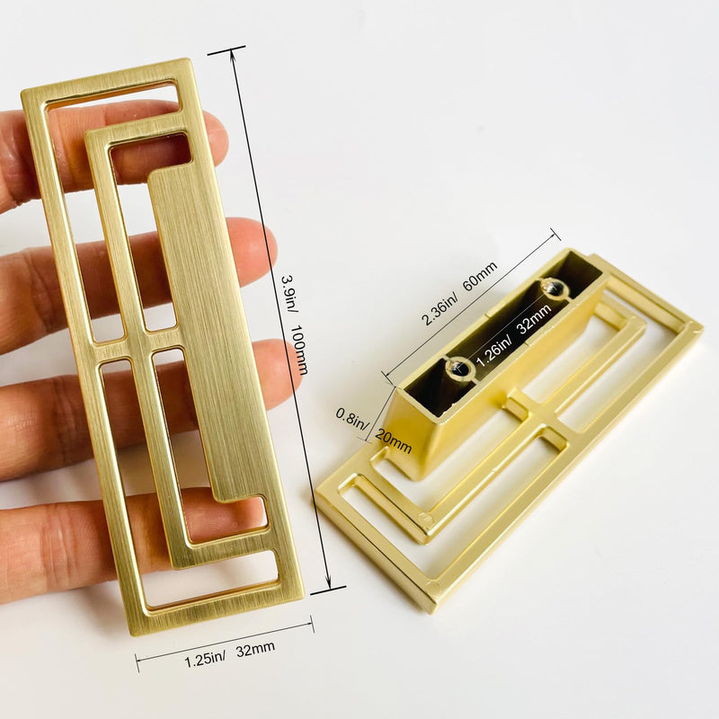 6Pcs of Gold Brushed Drawer Handles Pulls, Closet TV Cabinet, Stylish Golden Copper Handles Modern Chinese Auspicious Patterns Double-Hole 32mm Handle