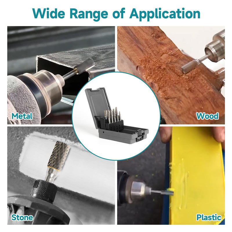 [Australia - AusPower] - 10PCS 1/4'' Shank Carbide Burrs Set Double Cut Solid Power Tools TC Rotary Files Bits for Die Grinder Metal Wood Concrete Plastic Grinding Carving Engraving Drilling Polishing Cutting 