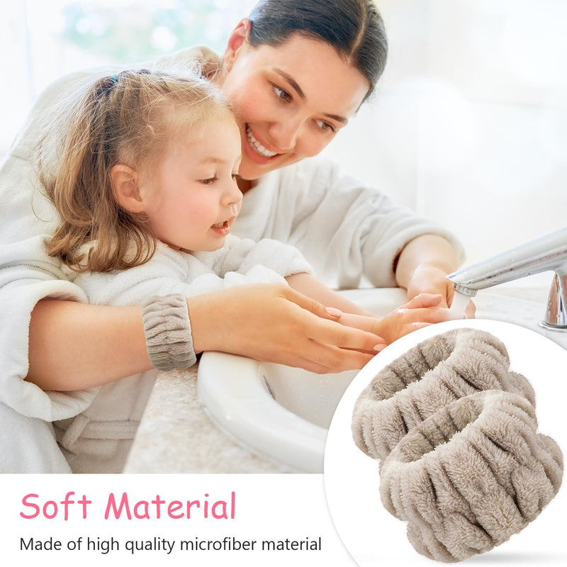 [Australia - AusPower] - Chuangdi 4 Pairs Wrist Bands for Washing Face Wrist Spa Microfiber Wash Towel Band Scrunchies Absorbent Wristbands Sweatband for Women Prevent Liquid from Spilling Khaki, Beige 