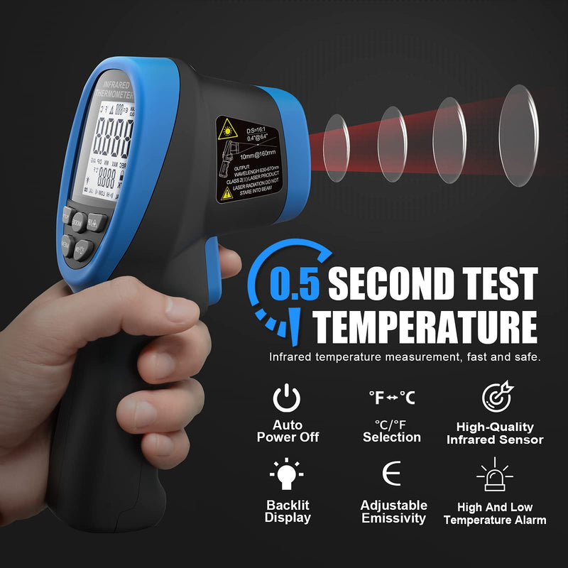 Infrared Thermometer Gun - BTMETER BT-985C Non Contact 16:1 IR Laser Temperature Gun Digital Instant Read -50℃~800℃(-58℉~1472℉) for Food Cooking Kitchen Grilling HVAC (NOT for Human Temp) BT-985C(-58 ℉ to 1472℉)