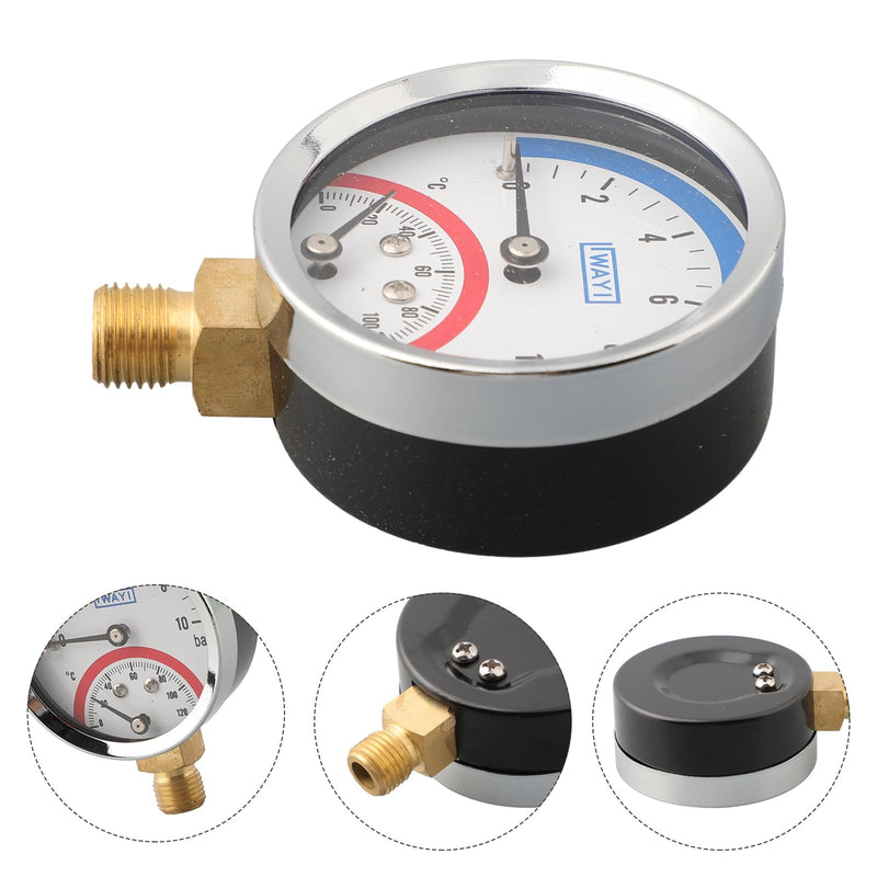 [Australia - AusPower] - Temperature Manometer, Input 120 °C, Thermomanometer, Temperature Manometer, G1/4 Thread, 0-10 Bar 