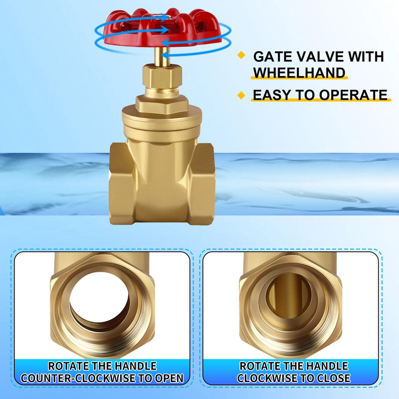 [Australia - AusPower] - Boltigen 1’’ NPT Brass Gate Valve, 200 WOG Manual Rotary Sluice Valve with Wheel Handle, Double Female Thread Heavy Duty Water Shut Off Gate for Water, Oil, Gas, Plumbing and HVAC Systems 1'' NPT 