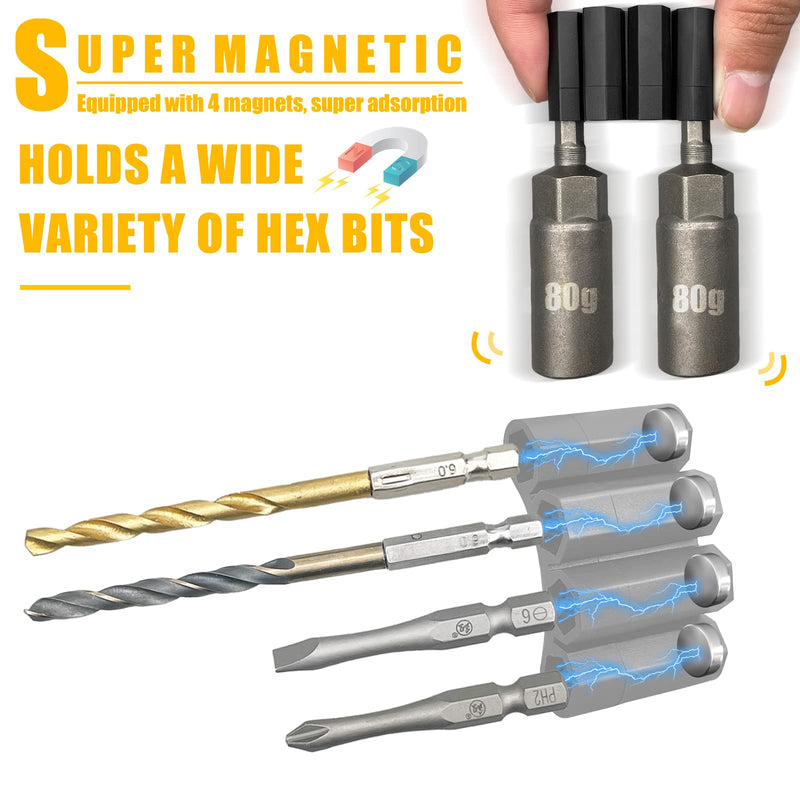 [Australia - AusPower] - 2 Pack Upgraded Magnetic Bits Holster Attach to Drill,Universal Fit 1/4 Inch Magnet Screw Driver Bits Hex Screw Holder Sleeve for Impact Driver,Hold 4 Drill Tips on Side of Drill Clear Tape 