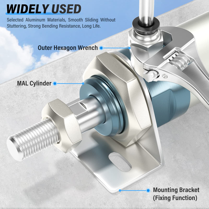 [Australia - AusPower] - TAILONZ PNEUMATIC 25mm Bore 50mm Stroke Air Cylinder Double Action with Y Connector and 2Pcs 6mm Fitting MAL25x50 