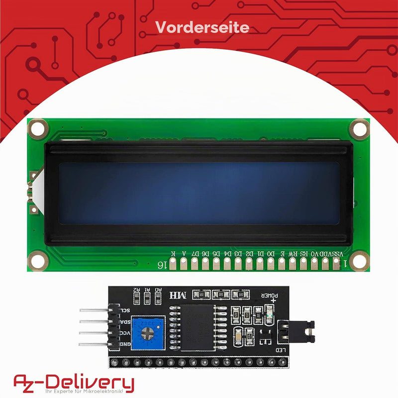 AZDelivery 3 x HD44780 16 x 2 LCD Module Display Bundle with I2C Interface 2 x 16 Characters Compatible with Arduino and Raspberry Pi Includes E-Book (with Blue Background and White Signs)