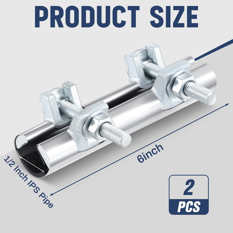 Hicarer 2 Pcs 1/2 Inch Pipe Repair Clamp with Single Bolt Stainless Steel Clamps Copper Pipe Repair Kit(Stylish,6 Inches Length) Stylish 6 Inches Length