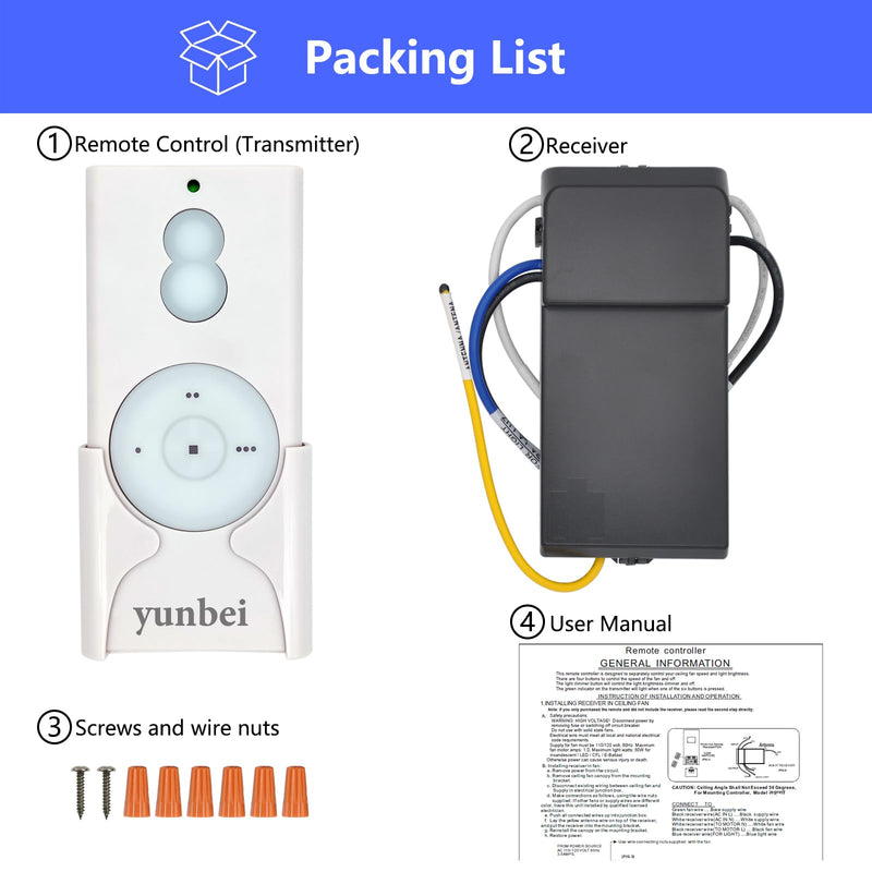 RCS213-A Universal Ceiling Fan Remote Control Kit Replacement for Hand-Held Remote Control System RCS223 RCS223L,w/Remote & Receiver for Most 3-Speed 120V AC Ceiling Fan TR110A RCS213 KUJCE10007 RCS213-A + AC8.3T Kit