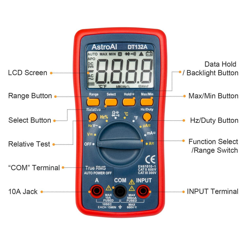 [Australia - AusPower] - AstroAI Digital Multimeter, TRMS 4000 Counts Volt Meter (Manual and Auto Ranging) Battery Voltage Tester 