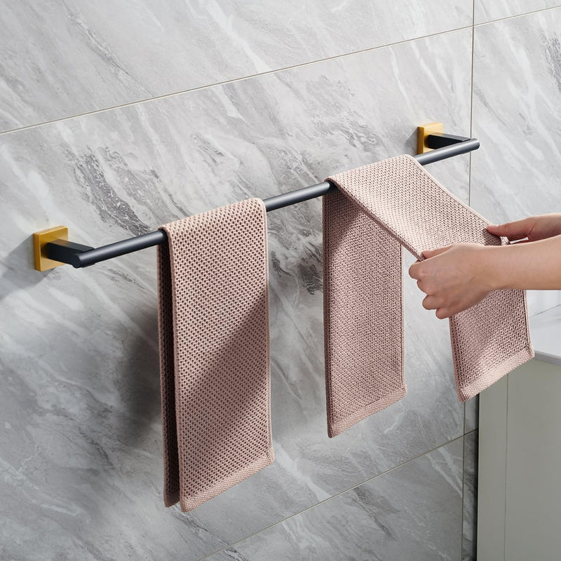 Miyili Bath Towel Bar 30-Inch Stainless Steel Hand Towel Rack for Bathroom Wall Mount Black & Gold, A02BG75A