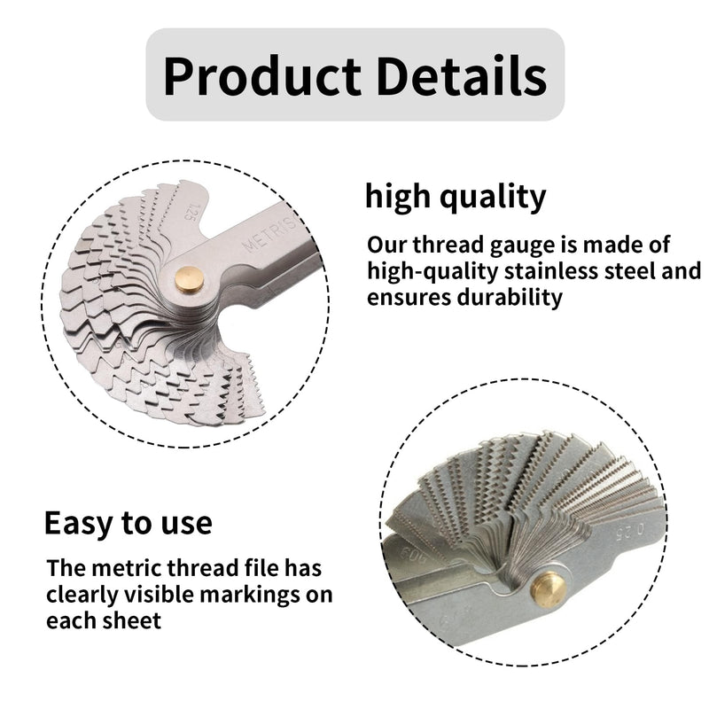 [Australia - AusPower] - 52 Sheets Thread Gauge, Metric Inch, Thread Template, Fine Thread Measuring Tool, Stainless Steel Thread Gauge, Metric 60 Degrees, Radius Gauge, Radi Gauge, Feeler Gauge for Precision Measurements 