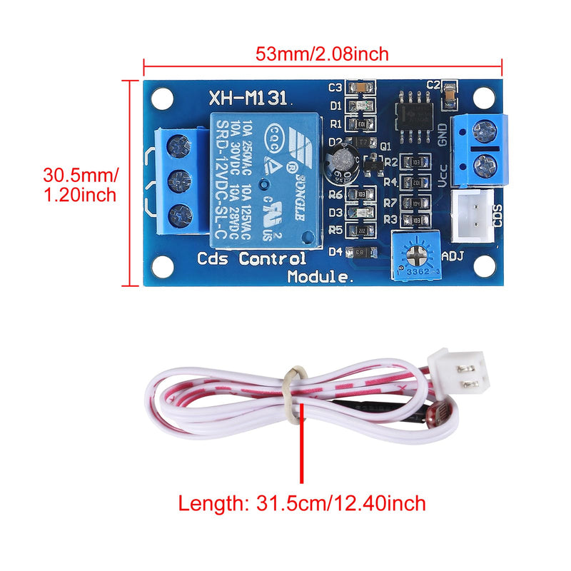 [Australia - AusPower] - 5pcs XH-M131 Photoresistor Relay Module, DC 12V 10A Light Control Switch Photoresistor Relay Module Detection Sensor Brightness Automatic Control Module with Cable 