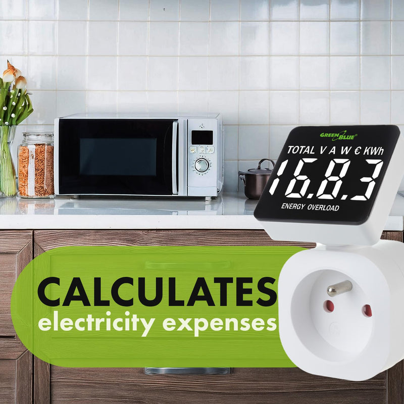 [Australia - AusPower] - Green Blue Electricity Meter, Energy Cost Meter, Digital Wattmeter, Power Consumption Meter, Energy Meter, 16 A Max: 3680 W, Display of Consumed kWh and Energy Costs 