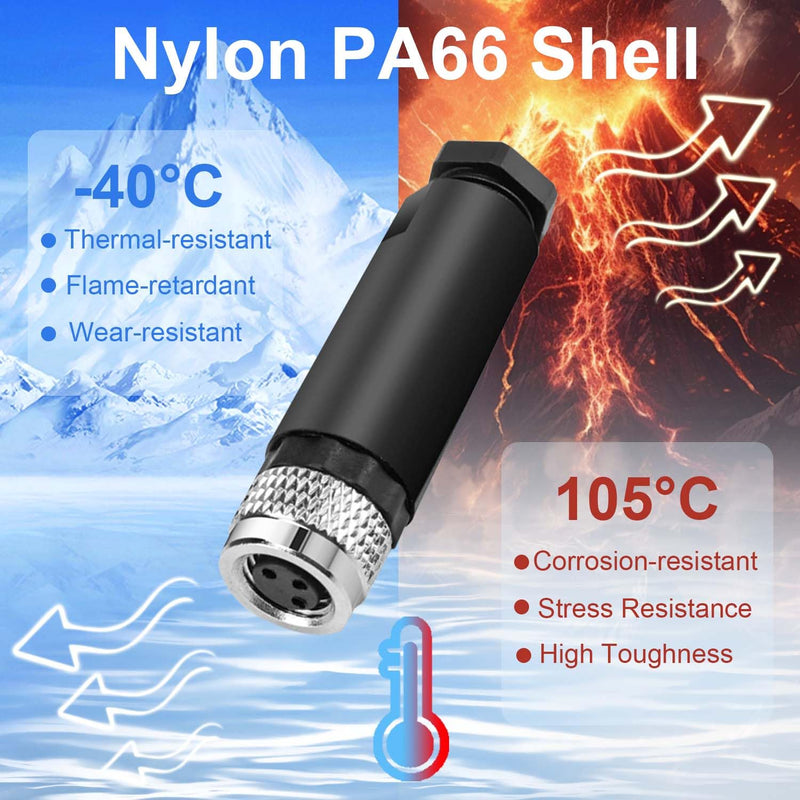 [Australia - AusPower] - 10 Pcs M8 3-Pin Aviation Connector Female, Industrial A Coding Field Assembly Plug 8mm IP67 Waterproof for Circular Socket Panel Sensor 3 Pins M8 Straight Female 