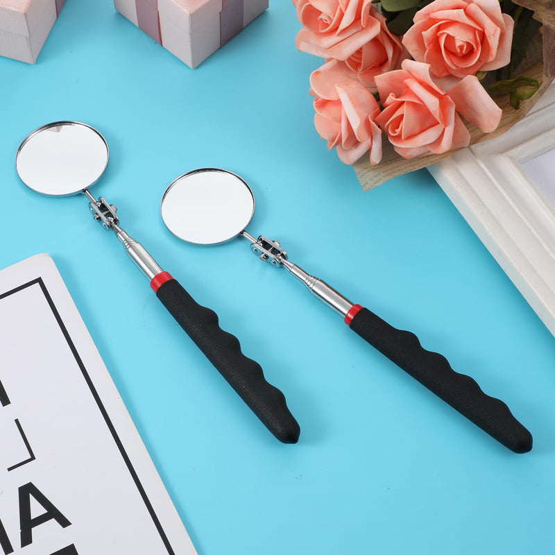 Set of 2 Telescopic Inspection Mirror Set, Round, 360 Degrees, Rotatable, Extendable Mechanical Car Mirror, Inspection Mirror Handles for Vehicle Inspections, Technicians, Tool, Geocaching Black