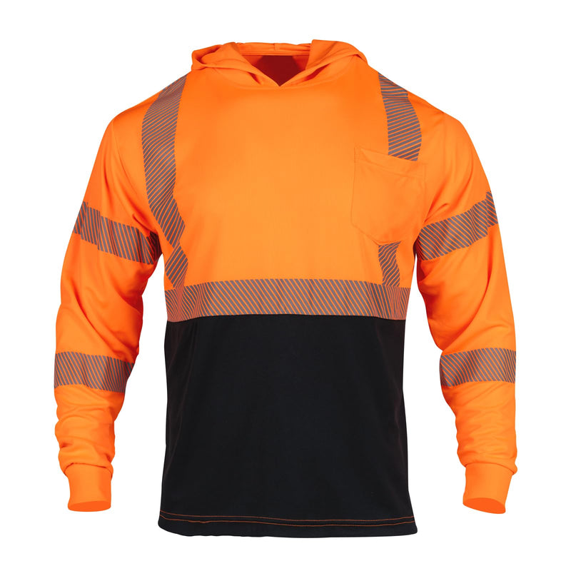 FONIRRA Safety Reflective High Visibility Long Sleeve T Shirts with Hood for Men Construction Work ANSI Class 3 Orange_hoodie X-Large