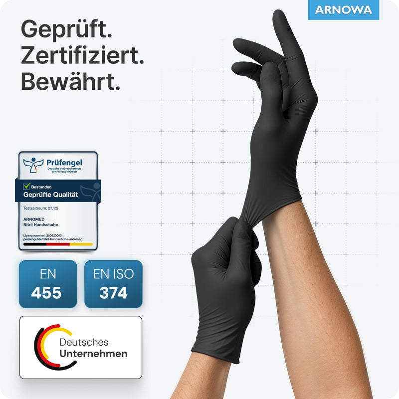 ARNOMED Disposable Gloves, Pack of 100 Black L Nitrile Gloves, Powder-Free and Latex-Free Disposable Gloves, Gloves Available in Size XS, S, M, L, XL and XXL | Disposable gloves, nitrile gloves, powder-free, rubber gloves, protective gloves, nitrile gl...