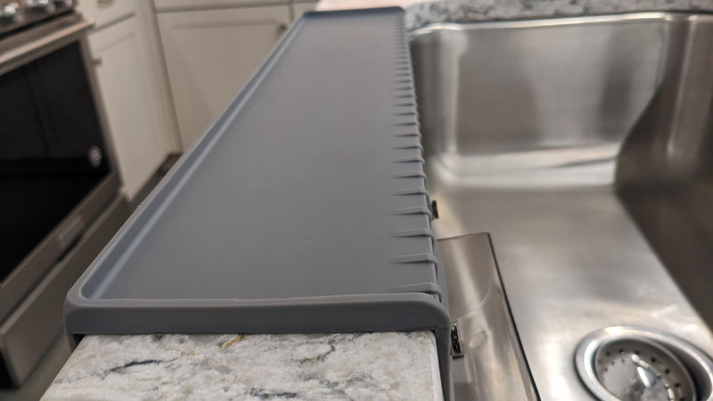 SiliProducts SiliSink XL Silicone Edge Guard for Kitchen Sink - Fits 3.75” - 4” Wide - The Original Silicone Sink Edge Protector with Sponge Caddy - Splash Guard, 20” Gray 4in x 20in