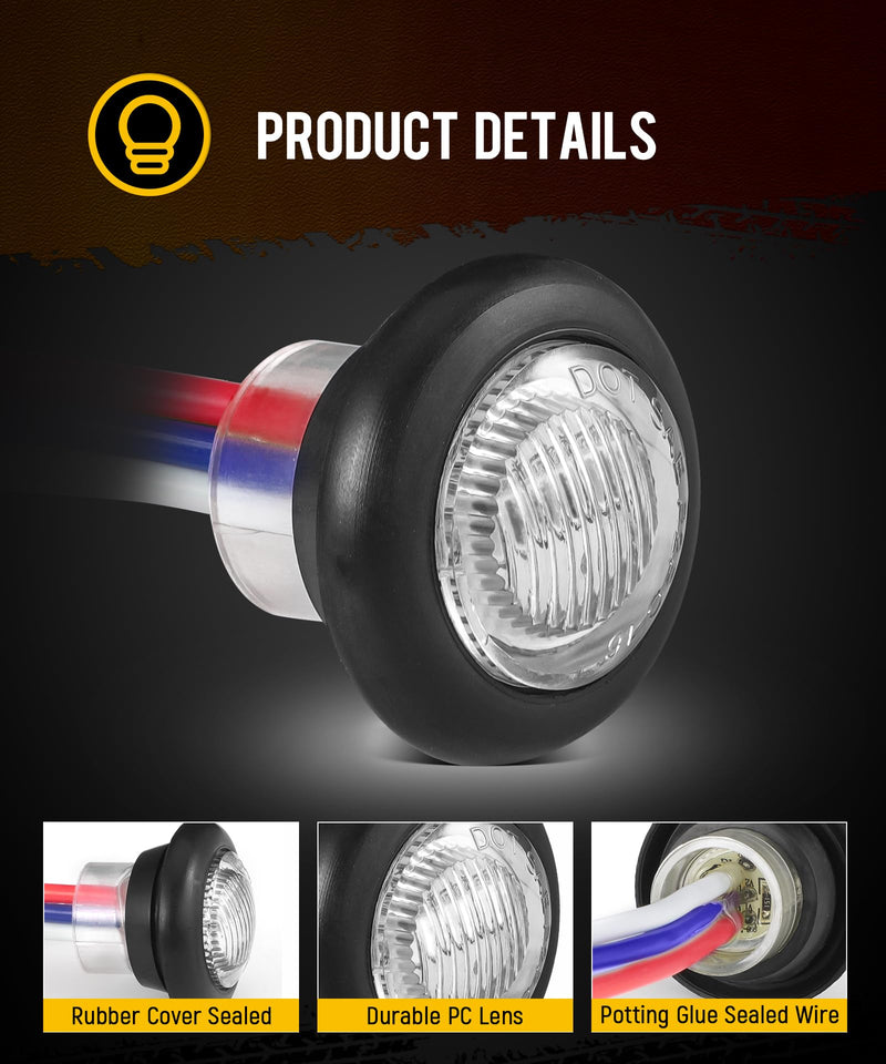 Partsam 10Pcs Dual Revolution 3/4" Round LED Marker Light Red to Blue Auxiliary Light Side Marker Clearance Light Indicators with Bullet Connector for Trailer Truck Pickup Camper RV Red/Blue