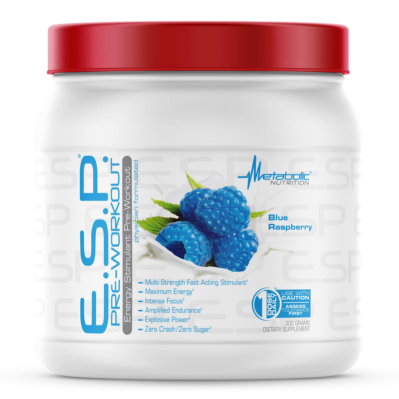 [Australia - AusPower] - Metabolic Nutrition | ESP - Stimulating Pre Workout, Pre Intra Workout Supplement | Energy & Endurance Stimulating | Natural, Safe & Mental Focus | Blue Raspberry, 300 Grams (90 Servings) 