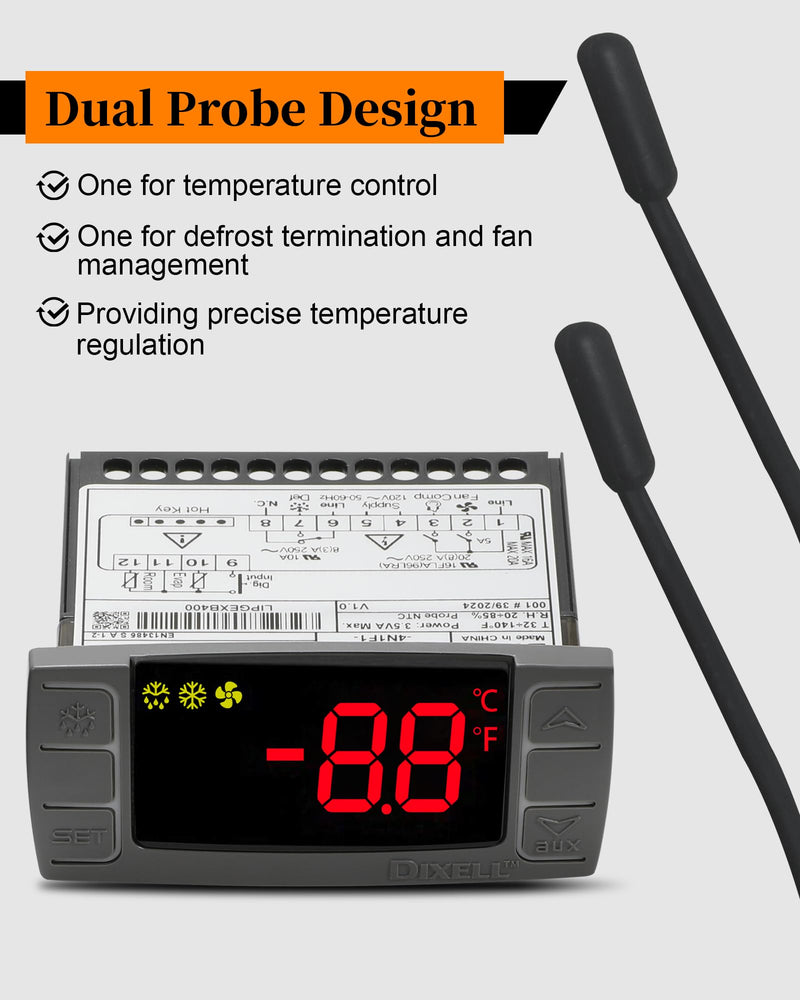 [Australia - AusPower] - for Dixell XR06CX-4N1F1 Temperature Controller, Fit for 120V 50-60hz Commercial Refrigerators/Freezer Replace for Dixell Temperature Controller, with Temperature Sensor Probes & Clasp 