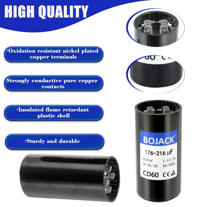 BOJACK CPT00320 176-216 UF/MFD 330 VAC Capacitor CD60 Dual Run Circular Start Capacitor fit for Standard Units, Heat Pump and HVAC Systems
