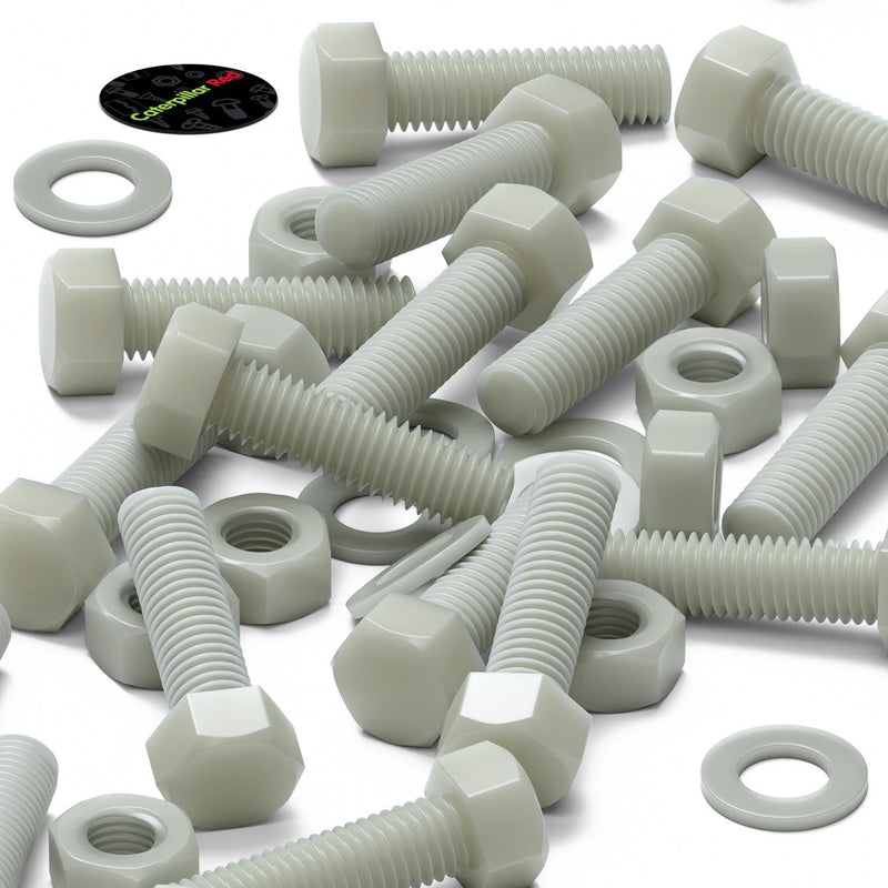 [Australia - AusPower] - 50 x Glass Filled Reinforced, Super Nylon Hex Head, M8 x 30mm, Machine Screws, Plastic Nuts and Bolts, Washers, (5/16 x 1 3/16 in) 