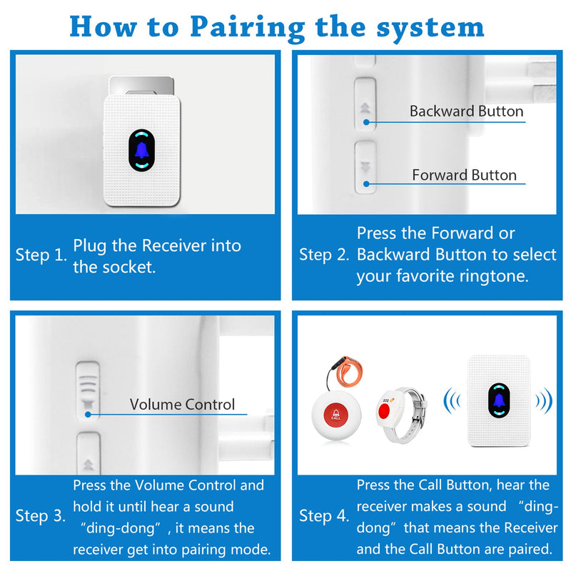 [Australia - AusPower] - Daytech Wireless Caregiver Pager Call Button Elderly Nurse Alert System for Elderly Monitoring/Seniors with 2 SOS Call Panic Buttons & 2 Watch Pagers, 500+Feet 3 Receivers 2 watches+2 call buttons+3 receivers 