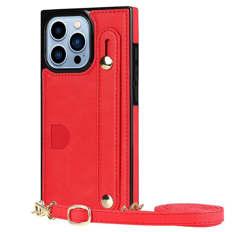 [Australia - AusPower] - CCSmall for iPhone 15 Pro Max Case with Card Holder for Women, Phone Case Crossbody with Wrist Strap & Removable Adjustable Shoulder Lanyard Cover for iPhone 15 Pro Max KB Red 