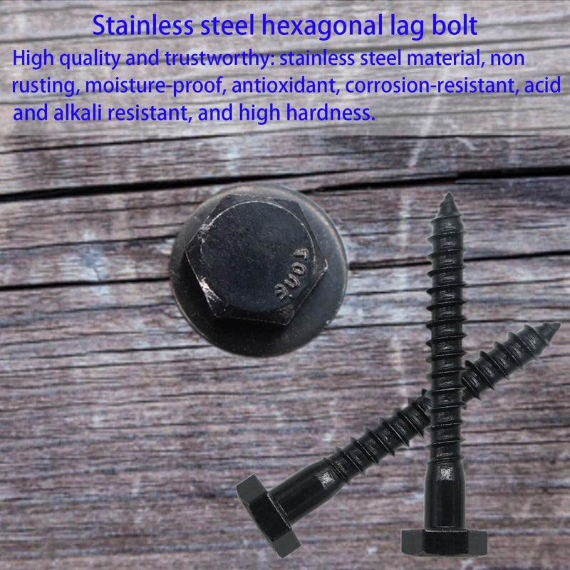 [Australia - AusPower] - 25PCS 1/4" x 2" Hex Head Lag Screws, Stainless Steel Black Lag Bolts, Heavy Duty Lag Bolts, Washers Included 1/4" x 2" (25PCS) 