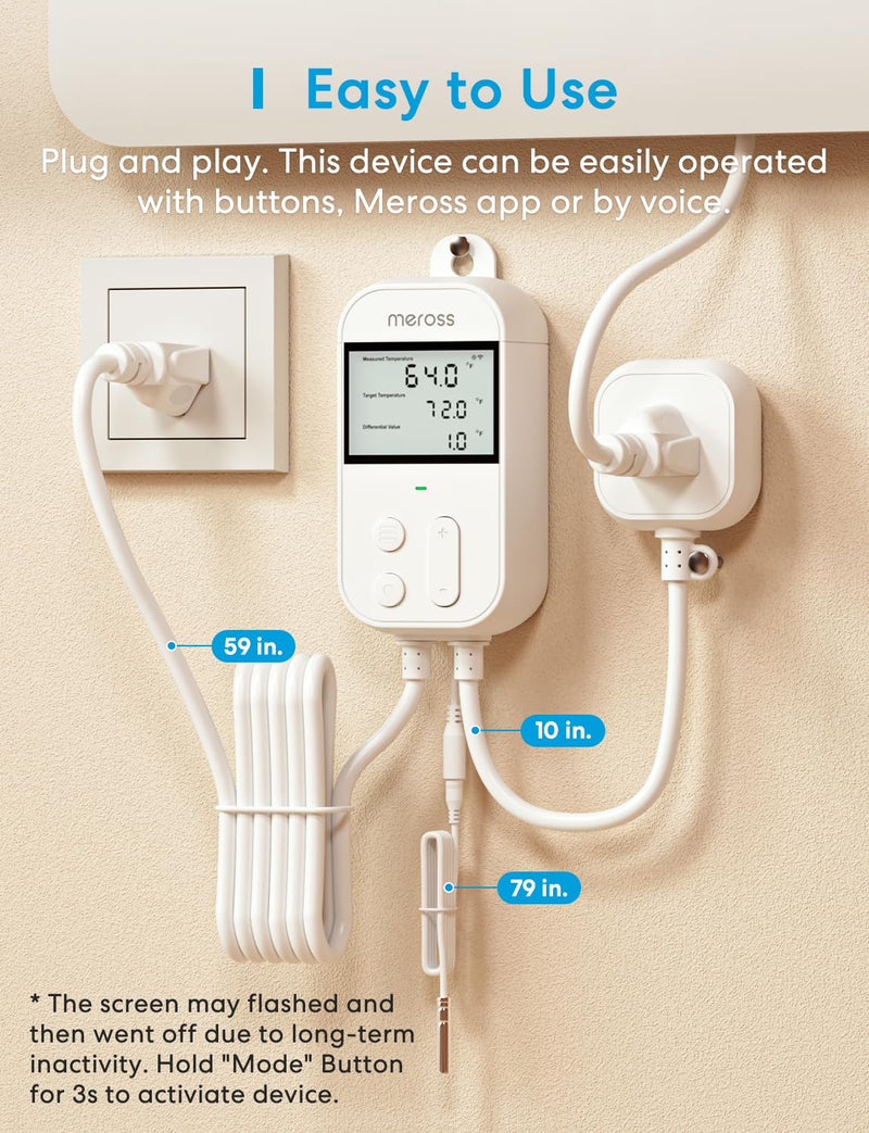 [Australia - AusPower] - meross Smart Temperature Controller Thermostat Monitor Control Heating Cooling 120V 15A 1800W, Works with Apple Home, Alexa, Google Home for Home Brewing Fermentation Incubation Reptiles Green House. New Temperature Controller 
