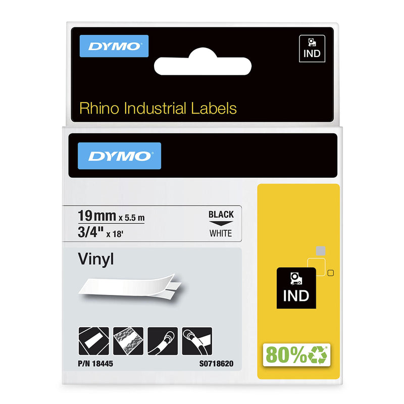 DYMO Rhino Industrial Vinyl Labels 3/4" Black Print on White Tape Black on White 3/4" (19MM)