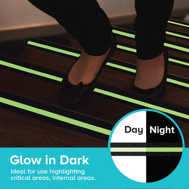 [Australia - AusPower] - LifeGrip Anti Slip Traction Treads with Glow in Dark Stripe (12-Pack), 2" X 12", Best Grip Tape 80 Grit Non Slip, Pre-Cut Strips, Rounded Corners - Right Size and Ready to Use for Easy Application 2” x 12' Black/Green 