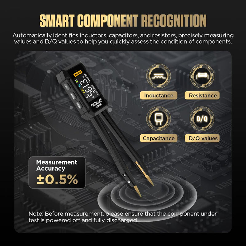 AUTOOL DM103 LCR Meter, LCR Meter, 10KHz LCR Meter Tweezer, Intelligent SMD Components Tester - Measuring Resistors, Chokes, Diodes, Capacitors, Voltage & Continuity Testing