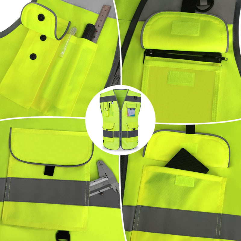 TCCFCCT Safety Vest for Men Women 9 Pockets High Visibility Reflective Vest for Safety, Work Vest with Reflective Strips, Meets ANSI/ISEA Standards, (Yellow, X-Large) Yellow Fabric-bison 001