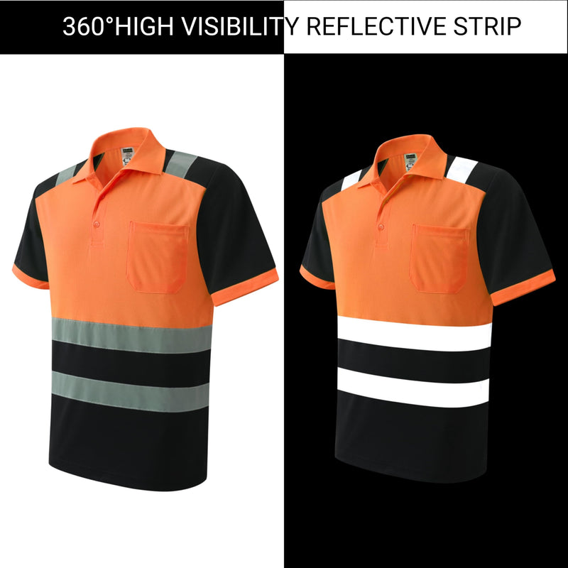 Safety Shirt for Men Hi Vis Reflective Shirt Workwear,Quick Drying Breathable Soft T Shirt Large Orange+black