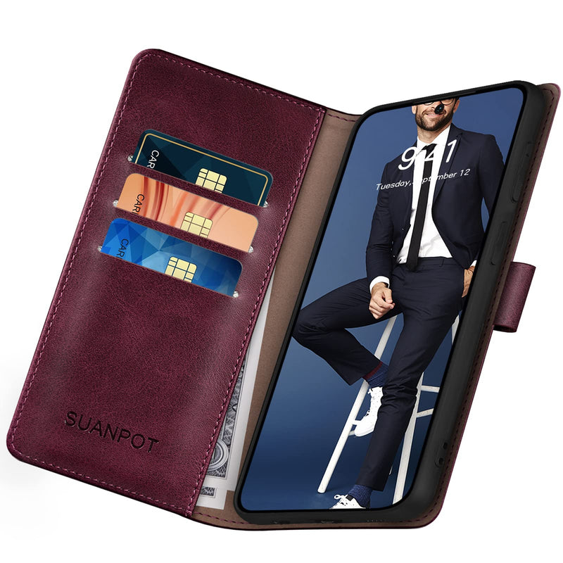 [Australia - AusPower] - SUANPOT for Samsung Galaxy S24 Plus/S24+ Wallet case with RFID Blocking Credit Card Holder,Flip Book PU Leather Protective Cover Women Men for Samsung S24Plus Phone case Wine Red 