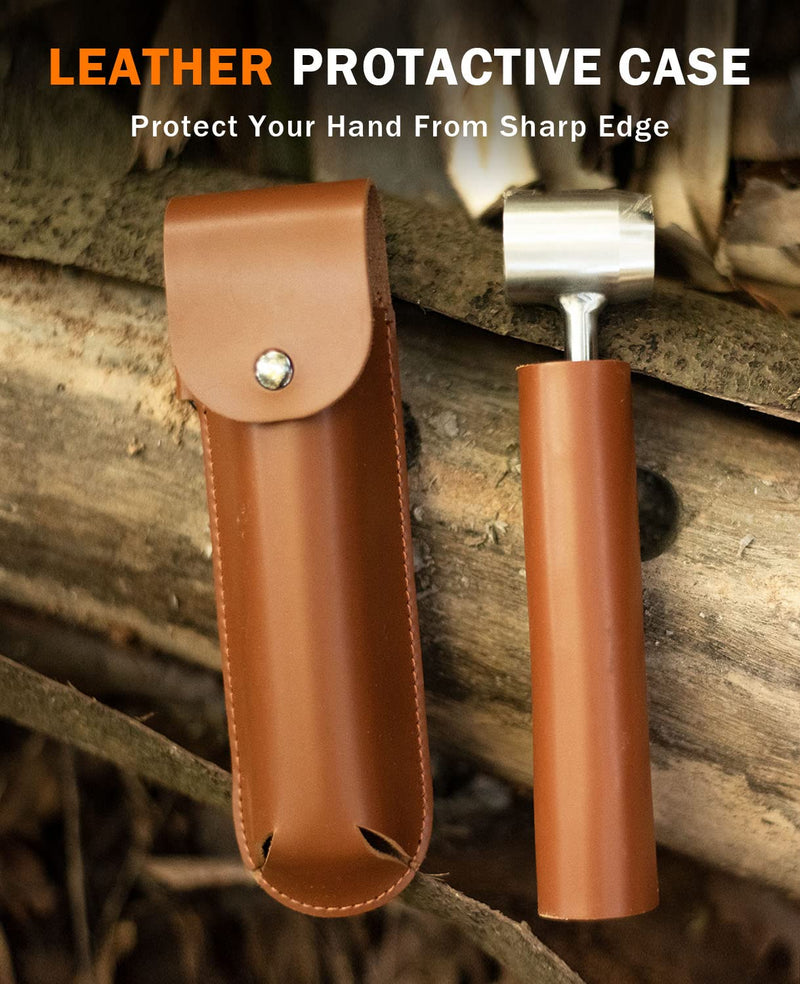Bushcraft Hand Auger Wrench, Heavy-Duty Scotch Eye Wood Auger, Hand Auger Wood Drill, Manual Hole Maker Multitool with Leather Case for Camping, Outdoor, Hiking Vintage Brown
