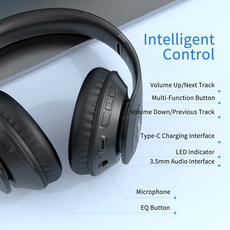 [Australia - AusPower] - Uliptz Wireless Bluetooth Headphones, 65H Playtime, 6 EQ Sound Modes, HiFi Stereo Over Ear Headphones with Microphone, Foldable Lightweight Bluetooth 5.3 Headphones for Travel/Office/Cellphone/PC Black 