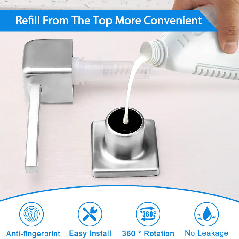 Built in Dish Soap Dispenser for Kitchen Sink, Lotion Dispenser Refill from The Top with Stainless Steel Pump Head 17 OZ Bottle Built in Countertop Under Sink, Brushed Nickel Brushed Nickel-1