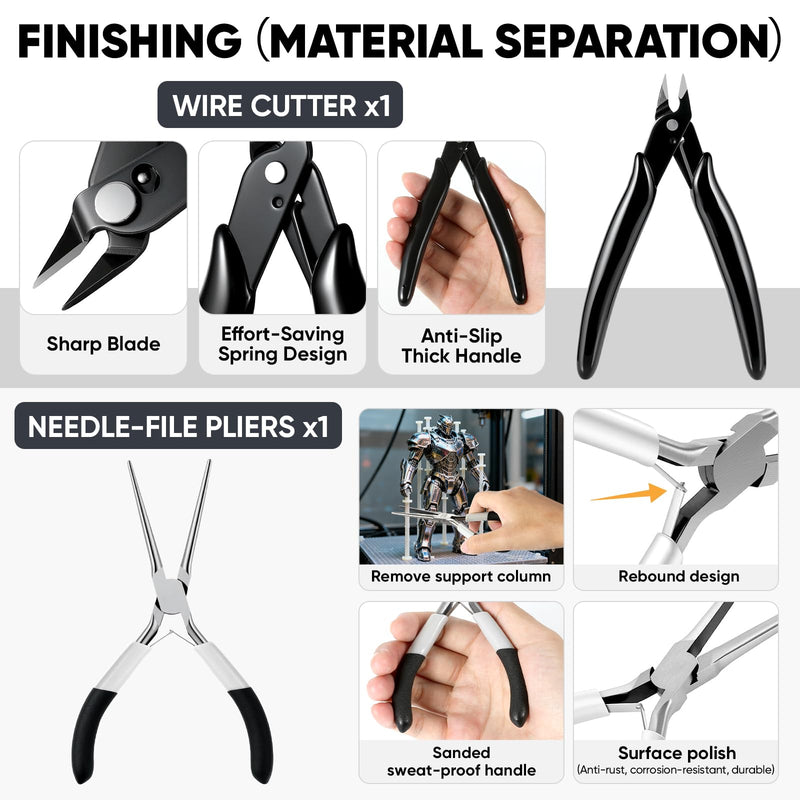 3D Printer Tools Kit Essential,for All FDM/SLA model,3D Printer Accessories Printing Tool, Model Process, Finishing, Cleaning, Maintenance, Includes Deburring Tool, Wire Cutter, Nozzle Cleaning Needle