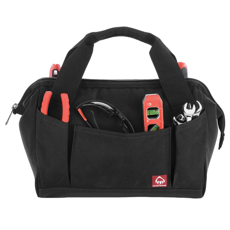 WOLVERINE Tool Bag |Tote | Utility Roll | Durable Nailhead Nylon, Adjustable Straps, and Versatile Pockets 13 Inch 14 Pocket Bag Black