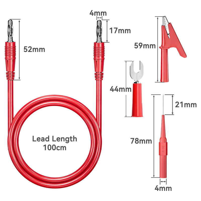 [Australia - AusPower] - Cleqee Pack of 10 4 mm Banana Plug to Banana Plug Test Leads Soft Flexible Cable with Crocodile Clips Flat Connector Wire Penetrating Test Probes for Multimeter Electrical Testing Type C 