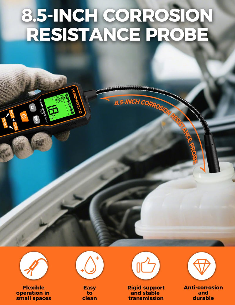 [Australia - AusPower] - FT01 Brake Fluid Tester with Flashlight,Built-in Calibration Resistor,Brake Fluid Moisture Tester with 8.5-Inch Corrosion Resistance Probe and Data Hold,for DOT3,DOT4,DOT5.1 