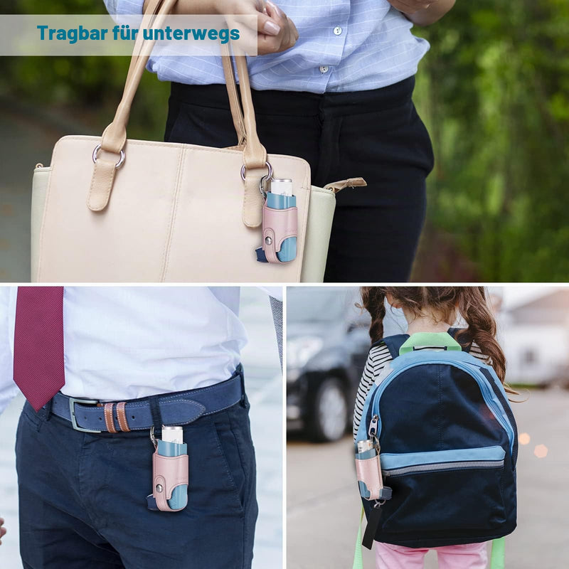 Medmax Asthma Inhaler Holder | Faux leather case holster, lightweight carry bag with carabiner hook, holder compatible with Ventolin inhaler, (case only) Rose Gold