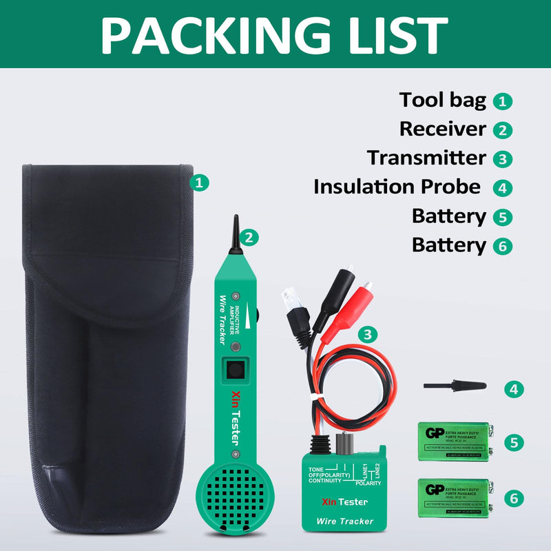 [Australia - AusPower] - Xin Tester Telephone Cable Toner Network Wire Tracer Upgraded, Electrical Tone Generator Probe Kit, High Accuracy Jack Testers RJ11 Ethernet Circuit Tracer Inductive Amplifier Adjustable Sense XT-200EP 