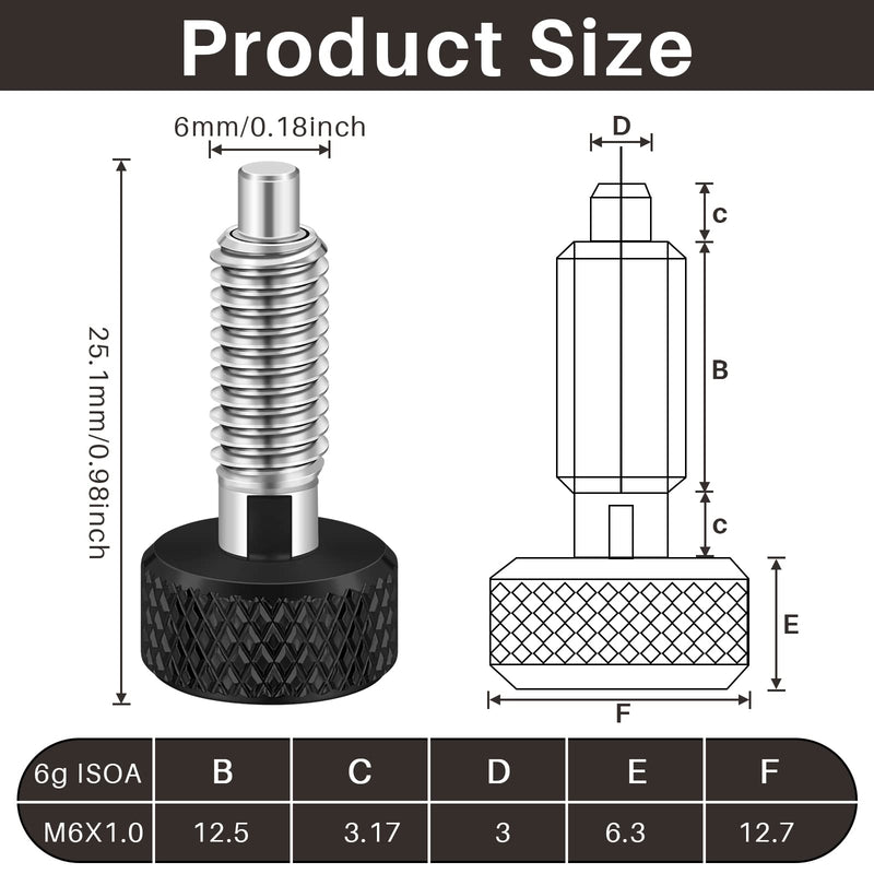 [Australia - AusPower] - Hand Retractable Spring Plunger with Knurled Handle Stainless Steel Lock M6 Quick Release Pins for Rolling Toolbox, 1/4''-20 Thread Size 0.500'' Thread Length Without Patch (Black, 2 Packs) Black 